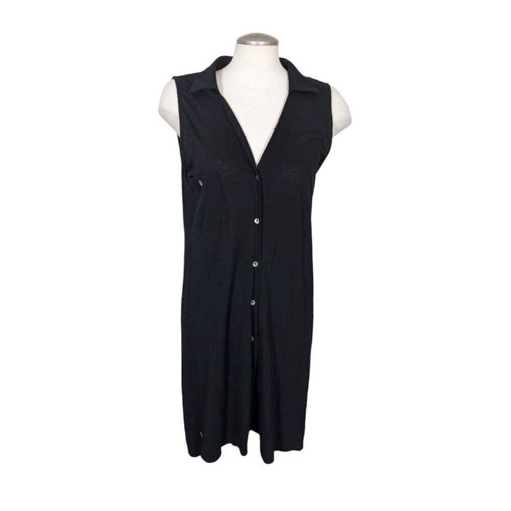 Womens XL Shirt Dress Black Sleeveless Knee Length Pima Cotton Blend Lilla P